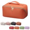 ANIEJUFI Large Capacity Travel Cosmetic Bag Makeup Bag Women Portable Checkered Makeup Organizer Bags Toiletry Bag with Handle and Dividers, Orange view 1