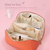 ANIEJUFI Large Capacity Travel Cosmetic Bag Makeup Bag Women Portable Checkered Makeup Organizer Bags Toiletry Bag with Handle and Dividers, Orange view 2