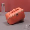 ANIEJUFI Large Capacity Travel Cosmetic Bag Makeup Bag Women Portable Checkered Makeup Organizer Bags Toiletry Bag with Handle and Dividers, Orange view 4