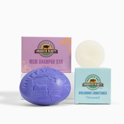 MSM Shampoo Bar + Hyaluronic Hair Conditioner Bar, Solid Bar Shampoo and Conditioner for Hair Growth, Non-Soap, For All Hair Types, Unscented (Violet), Set of 2