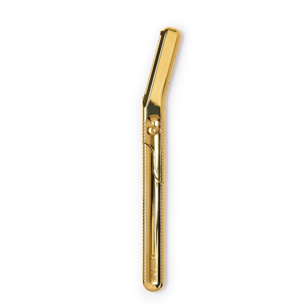 Leaf Shave | Leaf Dermaplaner, All-Metal Reusable Dermaplane Razor and Exfoliating Tool for Women, Includes Precision Clip and Two Refills - Gold