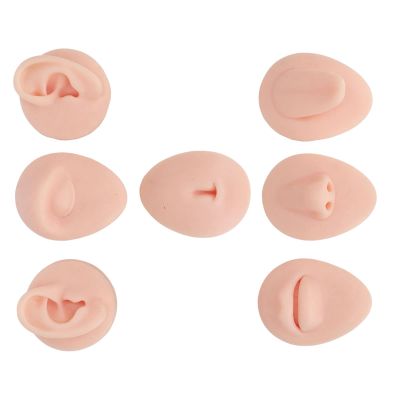 Body Piercing Model 6Pcs Simulation Silicone Body Part Piercing Practice Kit, Ear Eye Nose Mouth Tongue and Belly Button Model for Novice Piercer, Soft Model Body Part Displays Set