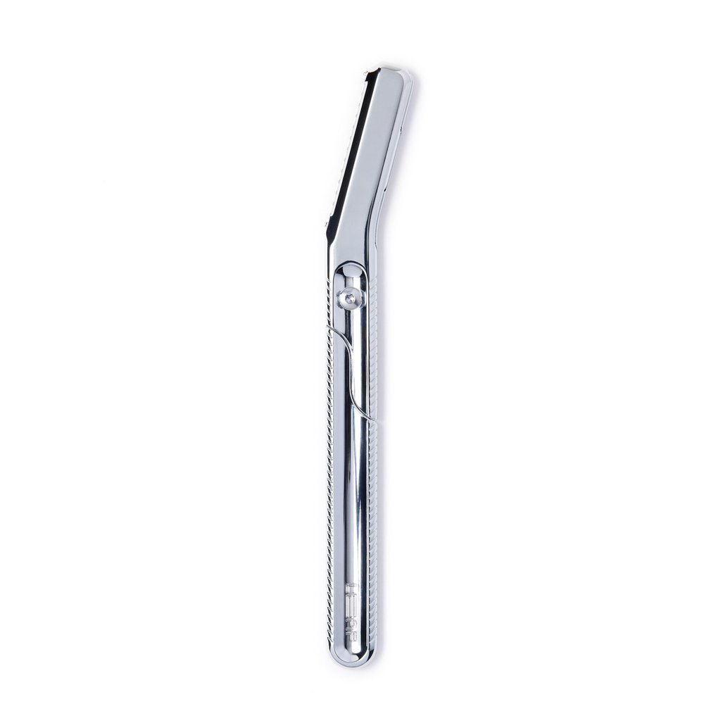 Leaf Shave | Leaf Dermaplaner, All-Metal Reusable Dermaplane Razor and Exfoliating Tool for Women, Includes Precision Clip and Two Refills - Chrome