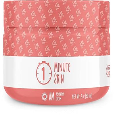 1 MINUTE SKIN AM Collagen Eye and Face Cream w/Zinc Oxide Sunscreen - Anti-Aging Lift - First All Natural Recipe to aid Glow, Renewal & Moisturize - Advanced Beauty Serum - 2 Oz (59 ml)