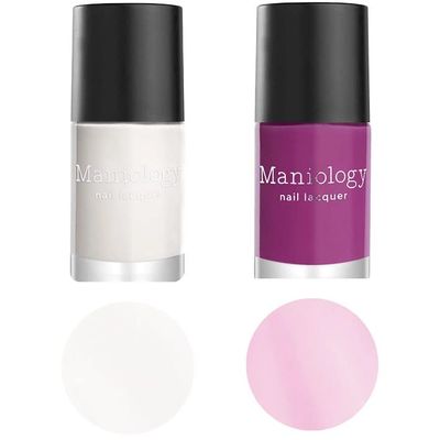 Maniology Duo Tinted Calcium Rich Base Coat Set | Strengthening Nail Treatment (Milky White & Blushing Pink)  13ml Bottles of Semi-Sheer Base for Natural, Healthy-Looking Nails