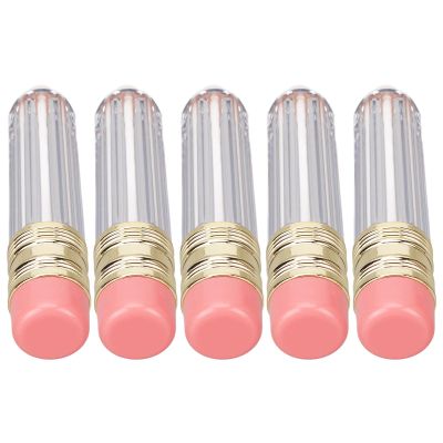 Aatraay 5PCS 5ml Pencil Shaped Empty Lip Gloss Tube Container, Mini Reusable DIY Refillable Lip Oil Bottles for Women Girls