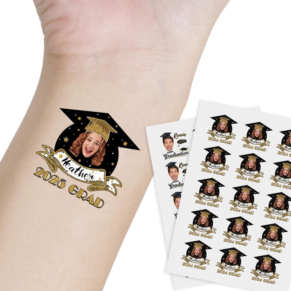 Custom Temporary Tattoo for Graduation 2024 Grad Star Fake Realistic Tattoos with Funny Face Ceremony Celebration Decors-15pcs