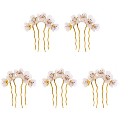 Beaupretty 5 Pieces Chinese Hair Pins Jade White Flower Hair Sticks Retro Accessories for Women Girls Elegant Chignon Styling