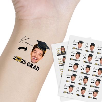 Artsadd Graduation Tattoos Personalized Temporary Tattoos with Photo Name Body Stickers Celebration Party Supplies Pre-cut 15pcs