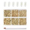 Beadsland 7200pcs Flatback Rhinestones,Gold Rhinestone Nail Gems Round Crystal Rhinestones for Crafts,Mixed 6 Sizes with Wax Pencil Kit, SS3-SS10,Metal Sunlight view 1