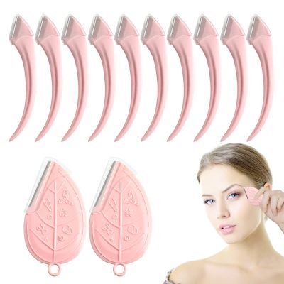 ONEUPIN 12PCS Eyebrow Trimmer Set Stainless Steel Leaves Curved Eyebrow Razor Trimmer Facial Shaver Razor Brow Shaper Suitable for Any Skin Type Hair Removal Accessories for Men WomenPink
