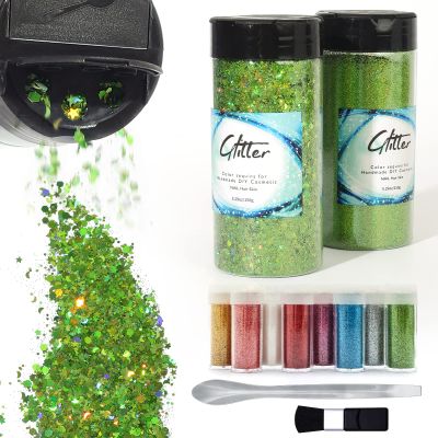 Craft Glitter, 380g Nail Glitter Powder 10 Jars Glitter with Tools,AARDWO Vibrant Multi-Purpose Glitter for Body,Eyeshadow,Cosmetic,Nail Arts,Crafts,Decoration,DIY(Star&Moon Shape, Green)