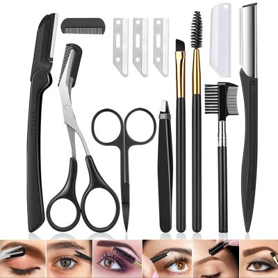 12 in 1 Eyebrow Trimmer Kit Eye Brow Scissors, Eyebrow Razor, Eyebrow Comb, Eyebrow Comb Scissor, Eyebrow Brush,Folding Eyebrow Knife, Scissors Razor, Eyebrow Trimmer, Tweezers.