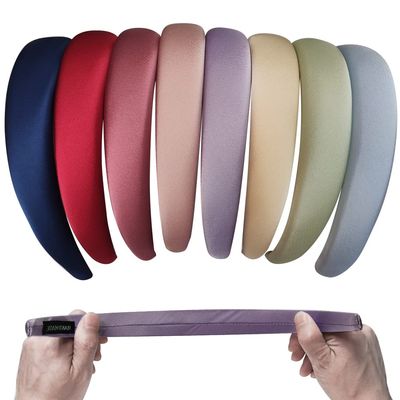 8 Pcs Satin Headbands for Women,Fashion Pearly Lustre Solid Color Wide Headbands for Girls Thick Soft Padded Headband, Cloth Art Hair Hoop Glitter Vintage (Color B, 1 Count (Pack of 8))