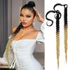 2 Packs Black and Yellow Long Braided Ponytail Extension For Black Women Soft Synthetic Hair Piece For Women with Hair Tie Straight Wrap Around Ponytail Braided Hair Extensions pre Stretched 30 Inch view 1