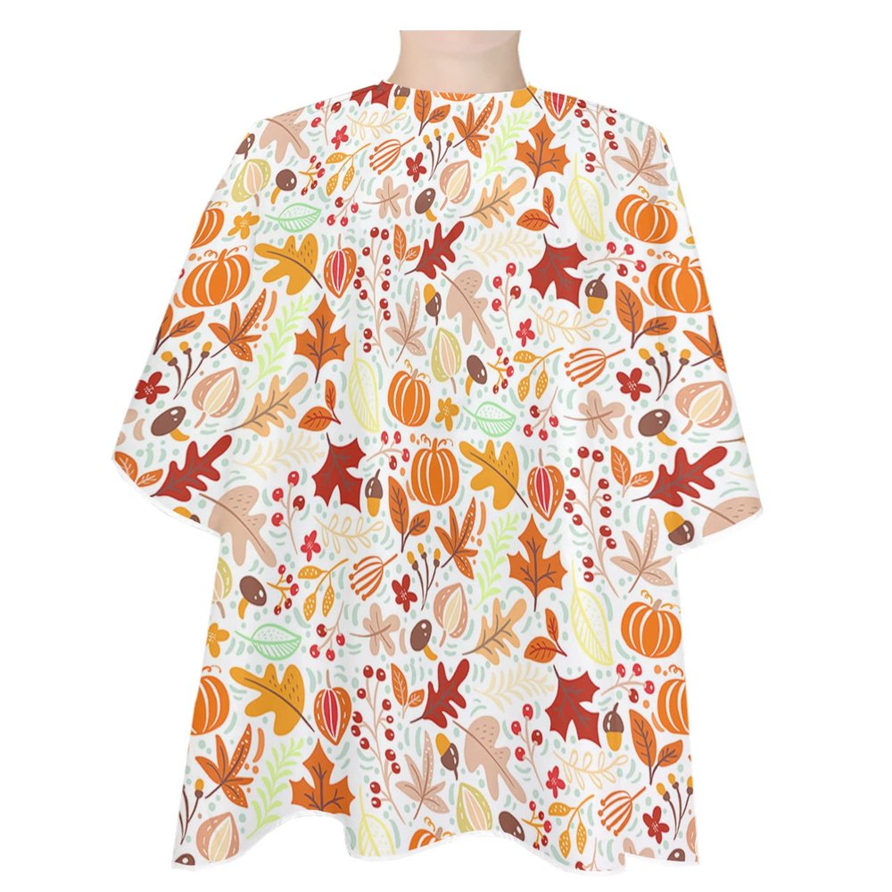 Autumn Barber Cape - Salon Hair Cutting Cape for Women,Men,Kids,Adults,Haircut Cape with Adjustable Elastic Neckline Stylist Cape Gown Accessories Fall Pumpkins Maple Leaves Cartoon Art Decor