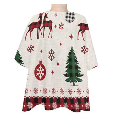 Christmas Barber Cape - Salon Hair Cutting Cape for Women,Men,Kids,Adults,Haircut Cape with Adjustable Elastic Neckline Stylist Cape Gown Accessories Retro Plaid Reindeer Snowflake Tree Xmas Ball
