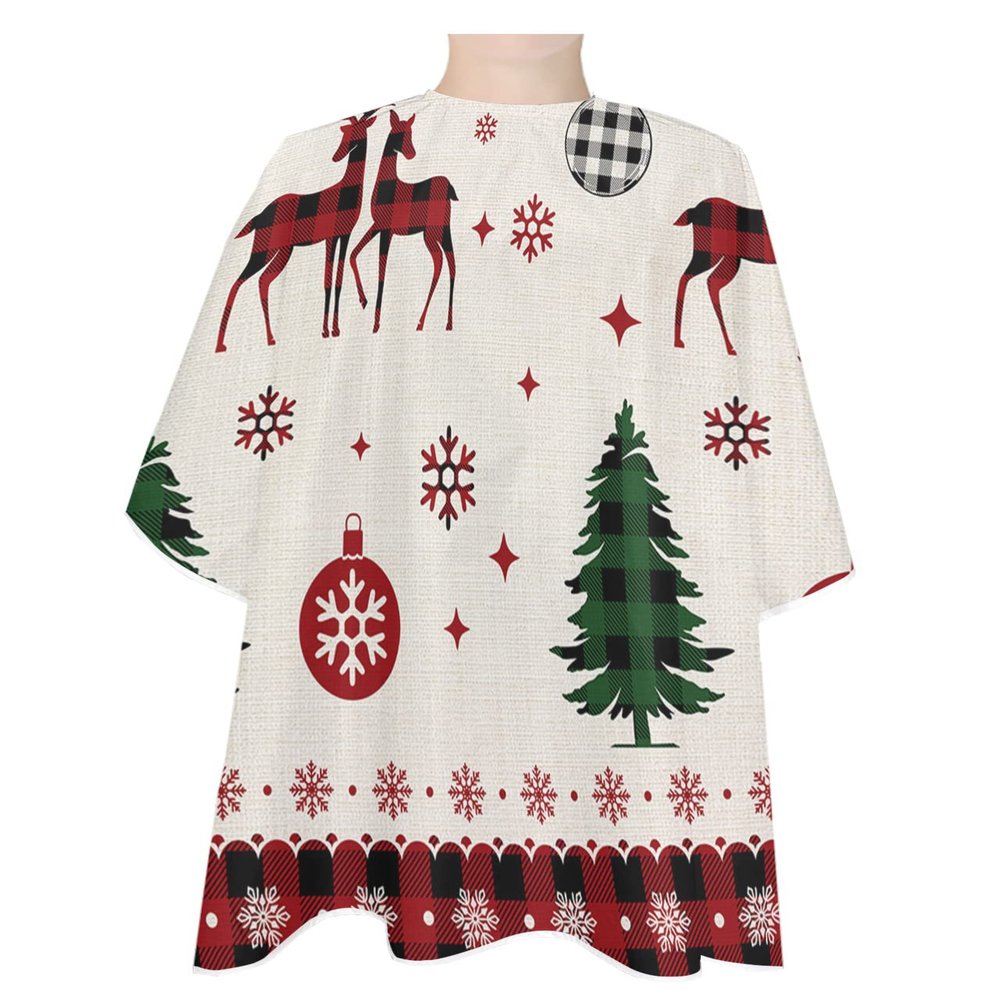 Christmas Barber Cape - Salon Hair Cutting Cape for Women,Men,Kids,Adults,Haircut Cape with Adjustable Elastic Neckline Stylist Cape Gown Accessories Retro Plaid Reindeer Snowflake Tree Xmas Ball