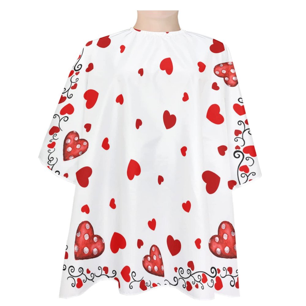 Valentines Day Barber Cape - Salon Hair Cutting Cape for Women,Men,Kids,Adults,Haircut Cape with Adjustable Elastic Neckline Stylist Cape Gown Accessories Saint Red Love Heart Romantic Boho