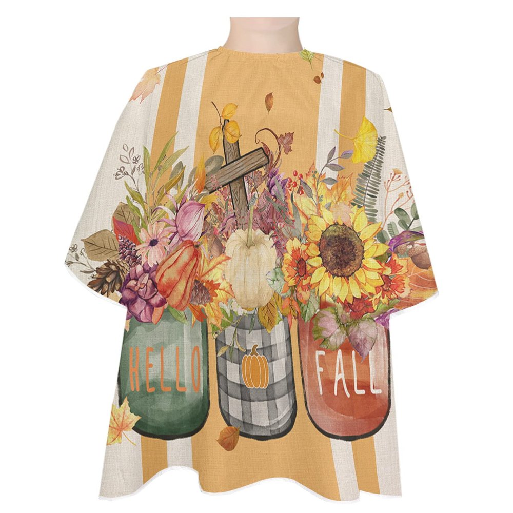 Thanksgiving Autumn Barber Cape - Salon Hair Cutting Cape for Women,Men,Kids,Adults,Haircut Cape with Adjustable Elastic Neckline Stylist Cape Gown Accessories Fall Sunflower Pumpkins Maple Leaf