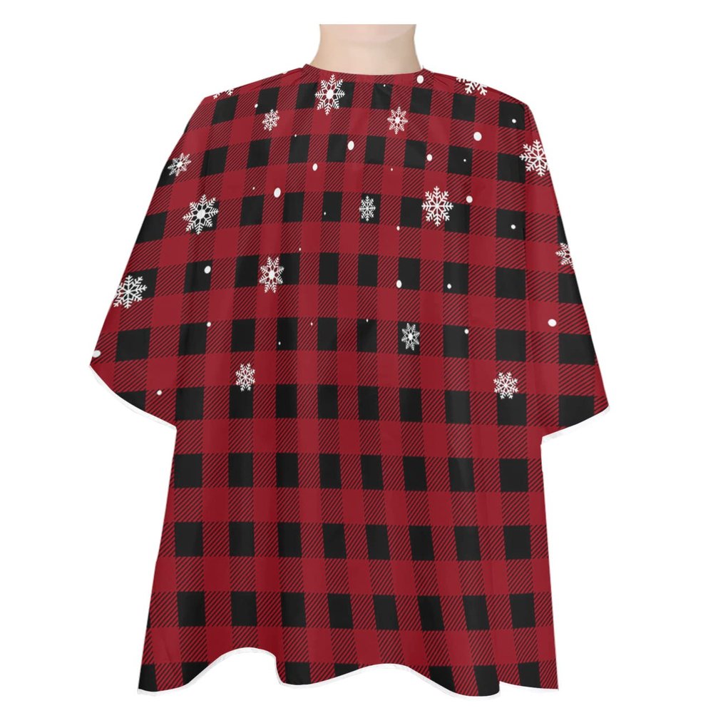 Christmas Snowflake Barber Cape - Salon Hair Cutting Cape for Women,Men,Kids,Adults,Haircut Cape with Adjustable Elastic Neckline Stylist Cape Gown Accessories Red Black Rustic Buffalo Plaid Winter