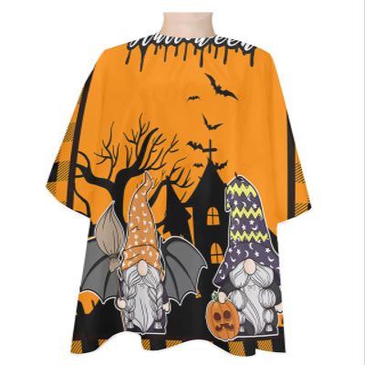 Halloween Barber Cape - Salon Hair Cutting Cape for Women,Men,Kids,Adults,Haircut Cape with Adjustable Elastic Neckline Cape Gown Accessories Orange Gnomes Skull Pumpkins Black Haunted-House Bat