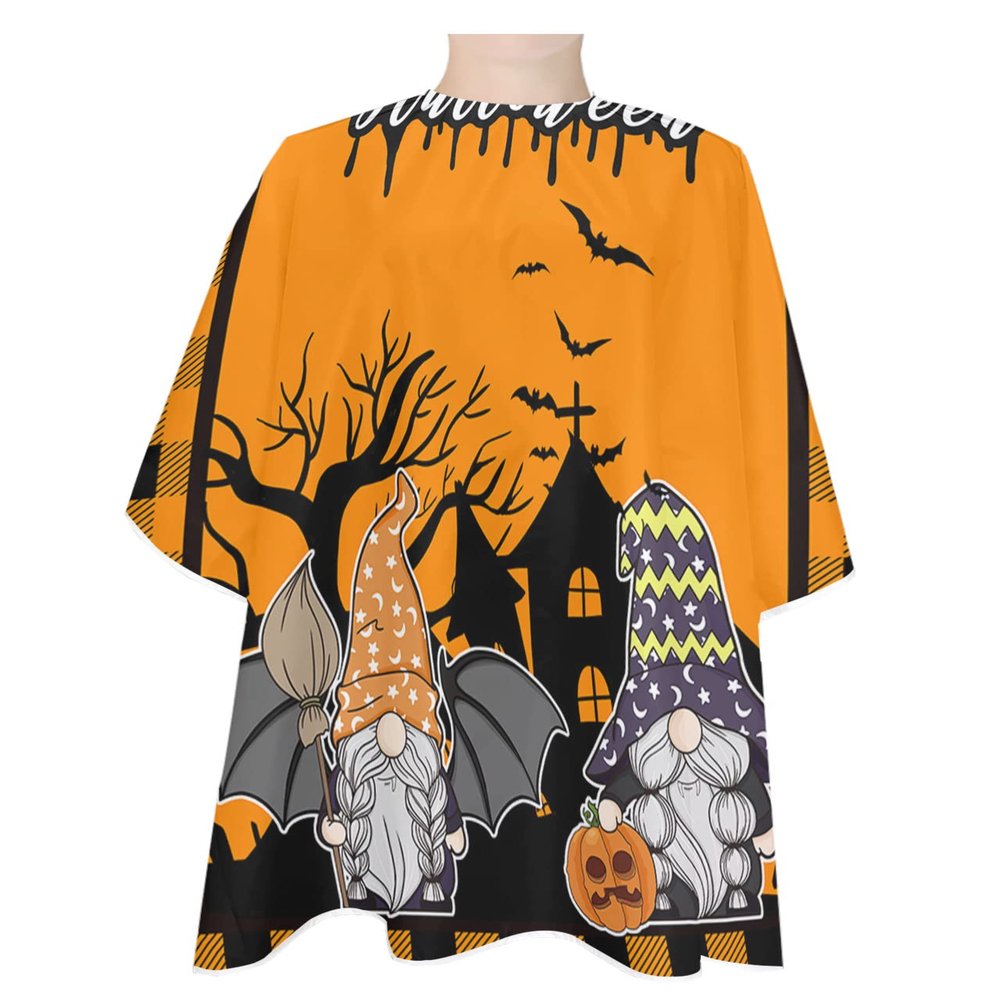 Halloween Barber Cape - Salon Hair Cutting Cape for Women,Men,Kids,Adults,Haircut Cape with Adjustable Elastic Neckline Cape Gown Accessories Orange Gnomes Skull Pumpkins Black Haunted-House Bat