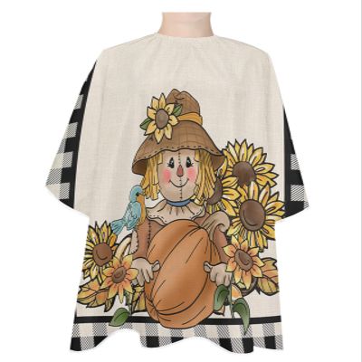 Autumn Pumpkin Scarecrow Barber Cape - Salon Hair Cutting Cape for Women,Men,Kids,Adults,Haircut Cape with Adjustable Elastic Neckline Cape Gown Accessories Farmhouse Fall Sunflower Black Plaid