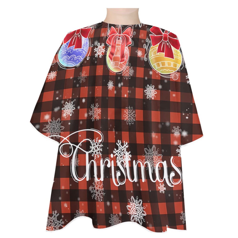 Christmas Ball Barber Cape - Salon Hair Cutting Cape for Women,Men,Kids,Adults,Haircut Cape with Adjustable Elastic Neckline Stylist Cape Gown Accessories Red Xmas Plaid Winter Snowflake Pine Berry