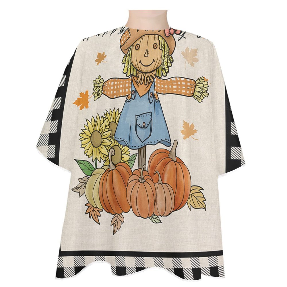 Autumn Pumpkin Scarecrow Barber Cape - Salon Hair Cutting Cape for Women,Men,Kids,Adults,Haircut Cape with Adjustable Elastic Neckline Stylist Cape Gown Accessories Fall Thanksgiving Sunflower Plaid