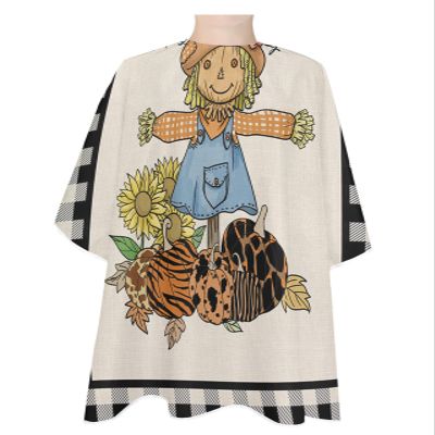 Scarecrow Pumpkin Barber Cape - Salon Hair Cutting Cape for Women,Men,Kids,Adults,Haircut Cape with Adjustable Elastic Neckline Cape Gown Accessories Autumn Sunflower Plaid Boho Zebra Leopard Print