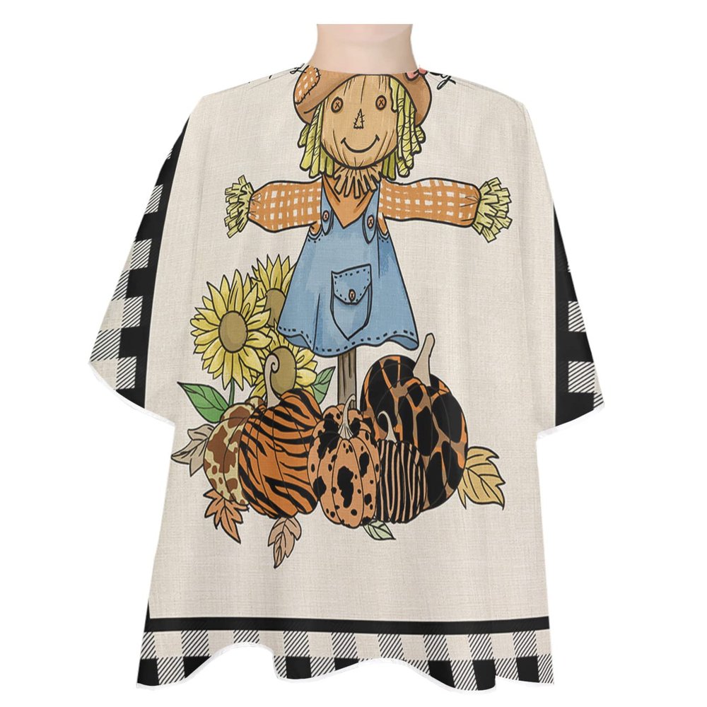 Scarecrow Pumpkin Barber Cape - Salon Hair Cutting Cape for Women,Men,Kids,Adults,Haircut Cape with Adjustable Elastic Neckline Cape Gown Accessories Autumn Sunflower Plaid Boho Zebra Leopard Print