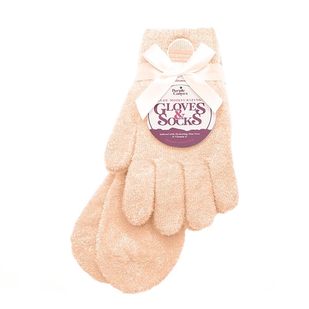 Aloe Socks and Gloves Set | Peach Moisturizing Socks and Gloves Infused with Aloe and Vitamin E | Spa Socks and Gloves for Women