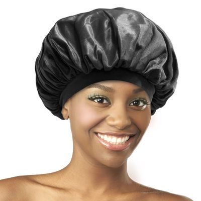 Donna Oil Treated Sleep Bonnet, Black Bonnet, 1pc Womens Sleep Cap Elastic Band Bonnet Black Color