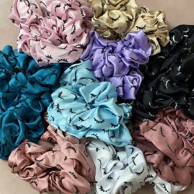 24-Pack Eye-Lash Print Hair Scrunchies in Multiple Colors - Cute Sets and Comfy Accessories Perfect for events, weddings, party favors
