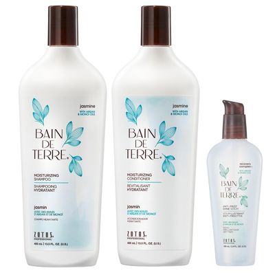 Bain de Terre Moisturizing Shampoo and Conditioner Set & Shine Serum | Jasmine | Hydrates & Moisturizes Dry, Damaged Hair | Argan & Monoi Oils | Paraben Free | Color-Safe | 13.5 Fl Oz