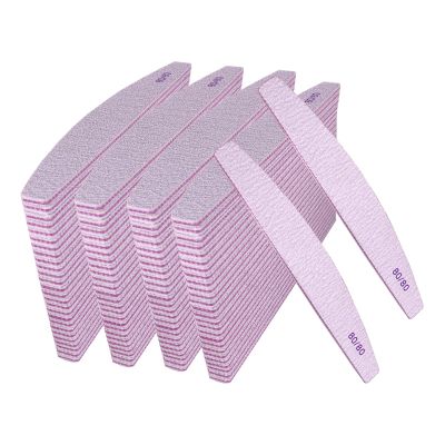 Nail Files 80/80 Grit (100 Pack), Emery Boards for Acrylic Nails and Gel Nails, Coarse Nail File 80 Grits Double Sided Emory Board Professional Nail Filers Reusable Washable Manicure Curved Gray Bulk