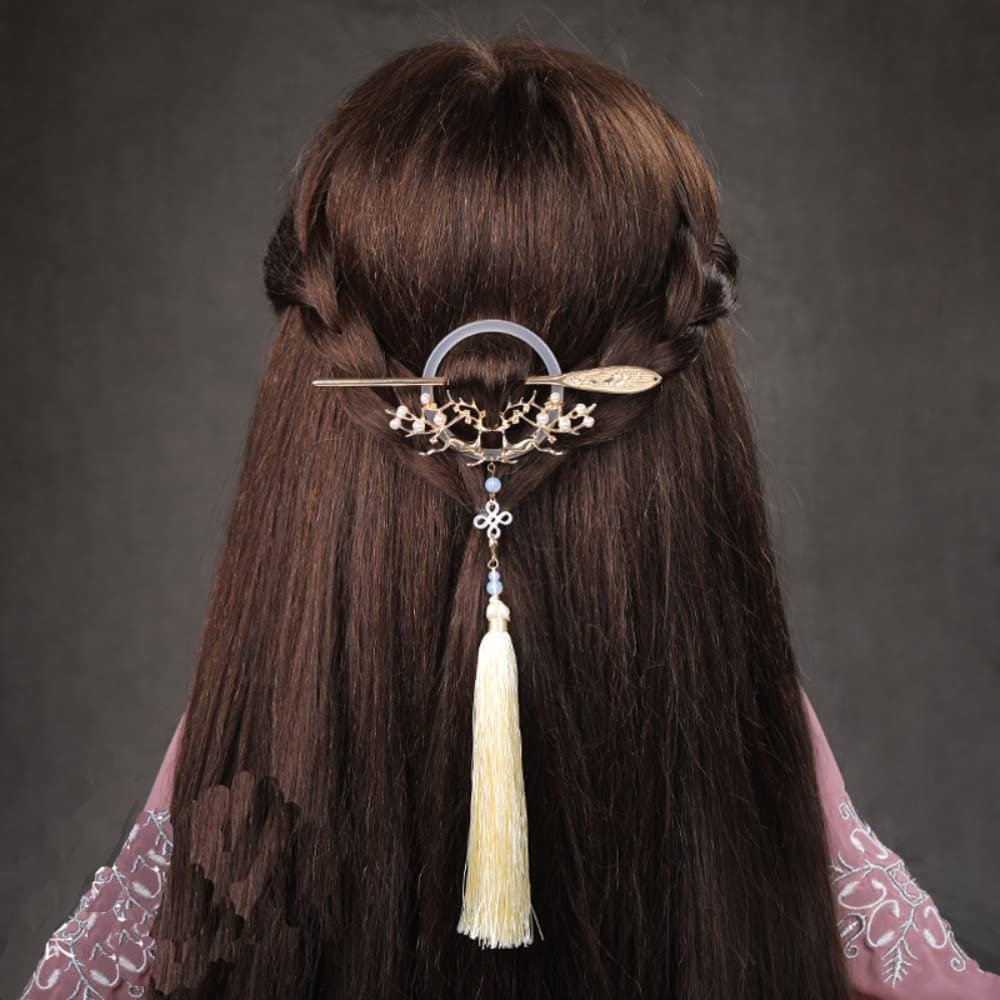 Chinese Style Long Tassel Hair Stick Retro Hanfu Butterfly Metal Glaze Hair Fork Hair Chopsticks Antique Pearl Tassel Headdress