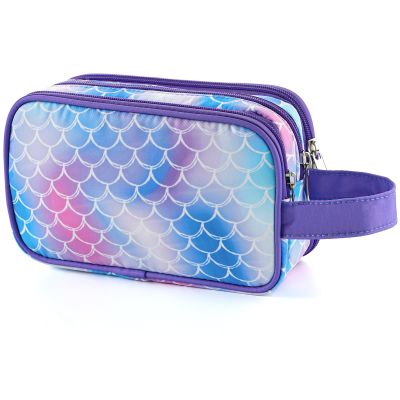 Vipdeal Kids Toiletry Bag for Girls, Travel Toiletry Bag for Little Young Girls Cosmetic Bag Makeup Bag Waterproof Hanging Wash Bag Toddler Toiletries, Mermaid Scales