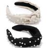 Atoden Pearl Knotted Headbands: 2Pcs Black Beaded Jeweled Embellished Hair Accessories Gift for Women view 1