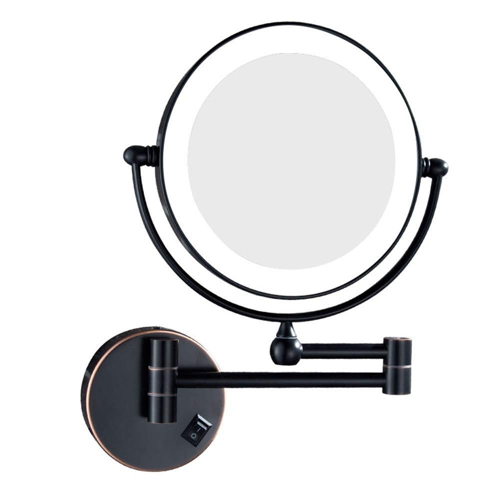 8 Inches Wall Mount Makeup Mirror with 3X Magnification, LED Lighted Double Sided 360 Degree Swivel Vanity Mirror Bathroom Cosmetic Mirror Extension Chrome Finish, Black,Plug ( Color : Charging )