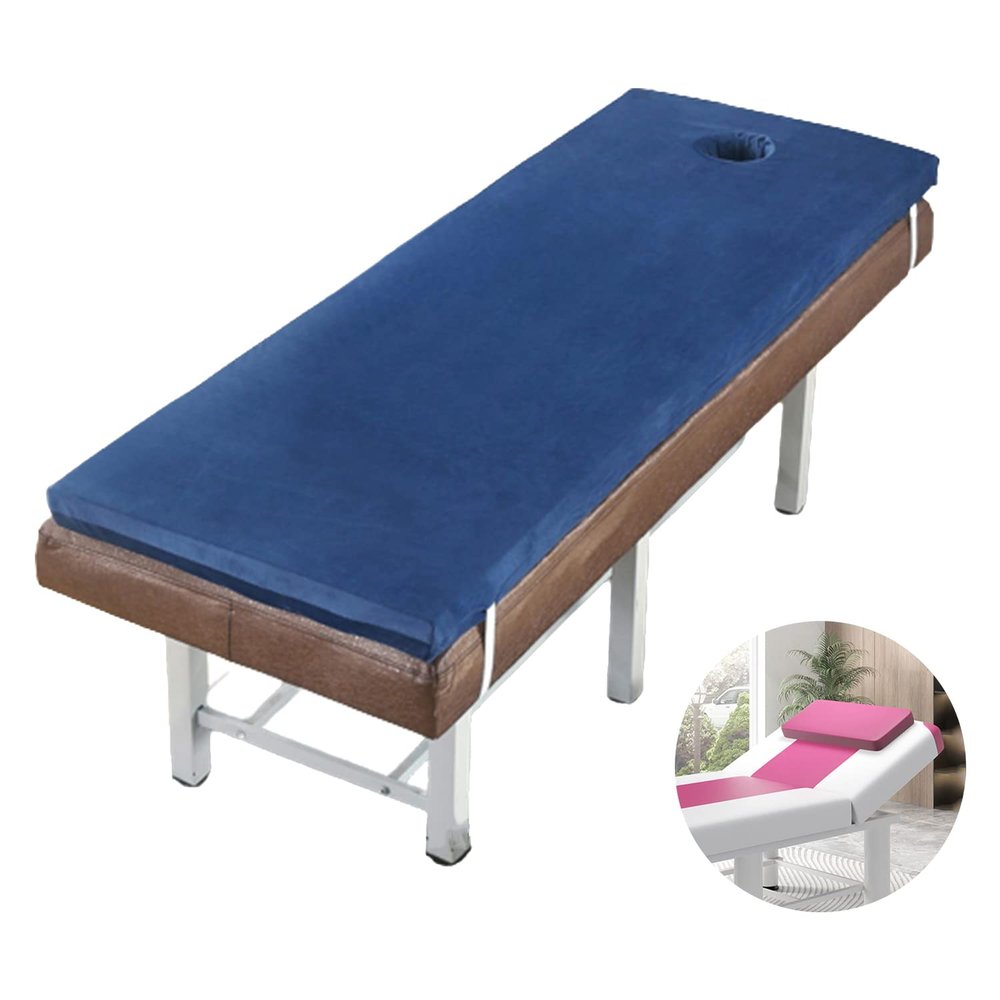 Lash Bed Topper Memory Foam,7cm Thick Massage Table Mattress Topper,Foam Padding for Spa Bed with Washable Cover,Foldable Lash Bed Cushion,Square/Round/Trapezoidal Head,Navy Blue s,80x190cm