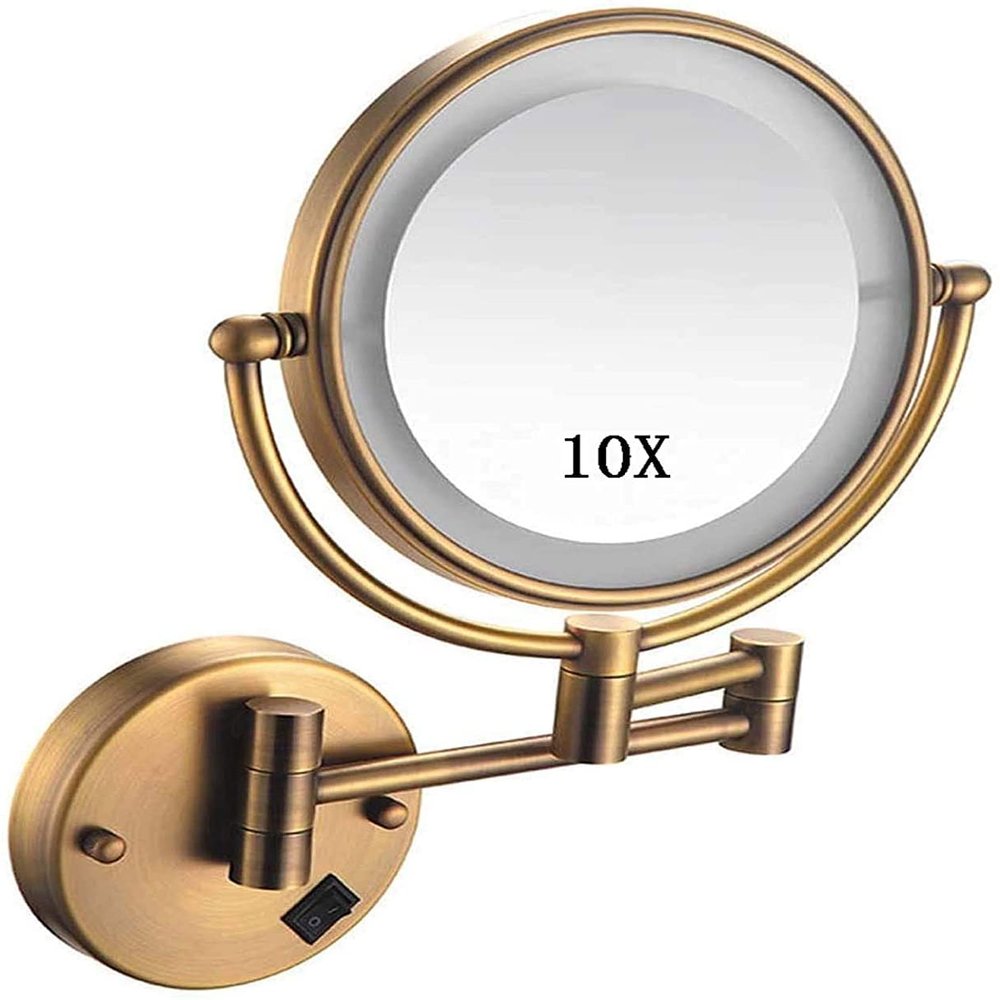 8-Inch Wall Mount Makeup Mirror, 10x Magnification Cosmetic Mirror with Lights led, Double Sided Mirror Bathroom Mirror 360 Rotation, for Makeup, Shaving, Facial Care