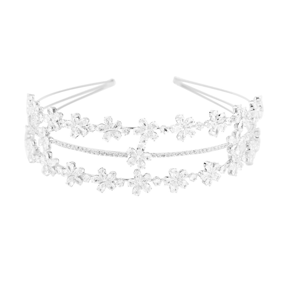 Glitter Bridal Headband Cubic Zirconia Three Layer Wedding Tiara Silver Gold Princess Prom Quince Zircon Diamond Headwear for Women Headpieces Crystal Hair Accessories (Silver)