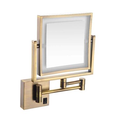 8 Inch LED Wall Mounted Makeup Mirror, Double Sided Vanity Magnifying Mirror for Bathroom, 360 Swivel Extendable Cosmetic Vanity Mirror, Shaving Mirror with 3X Magnifying ( Color : Golden , Size : Ha