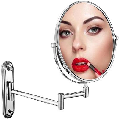 Makeup Mirror Wall Mounted Vanity Mirror Extendable 360 Rotation, Round Bathroom Mirror Shaving Mirror Cosmetic Vanity Mirror (Color : Chrome, Size : 7X Magnification)