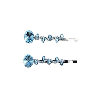 Faship A Pair Of Aqua Premium Rhinestone Crystal Floral Hair Clips 2 Pcs Pins