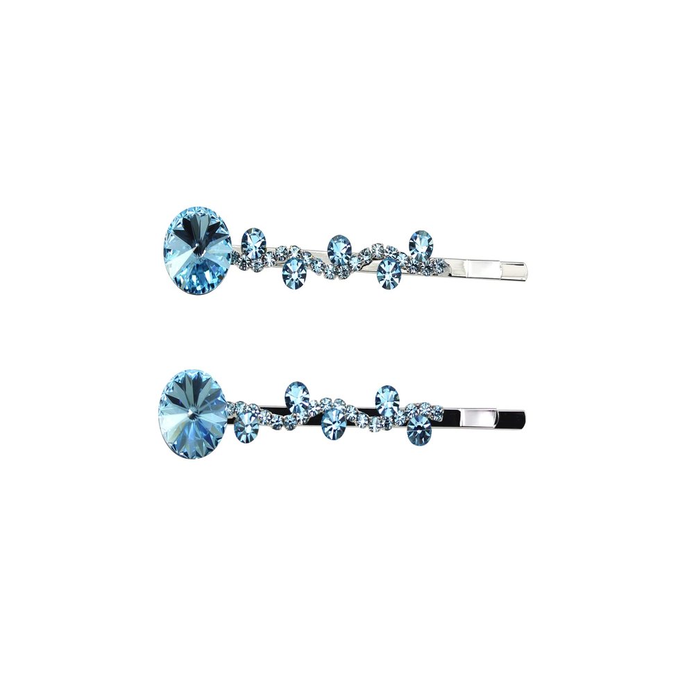 Faship A Pair Of Aqua Premium Rhinestone Crystal Floral Hair Clips 2 Pcs Pins