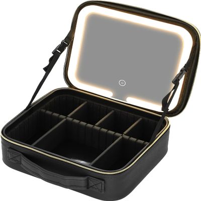 Makeup Train Case. Makeup Bag. Rechargeable Mirror. 3 Dimmable Light Colors. LED Cosmetic Case. Makeup Organizer. Caboodle. Toiletry Bag. Travel Makeup Case. (Full Size Mirror w/LED)