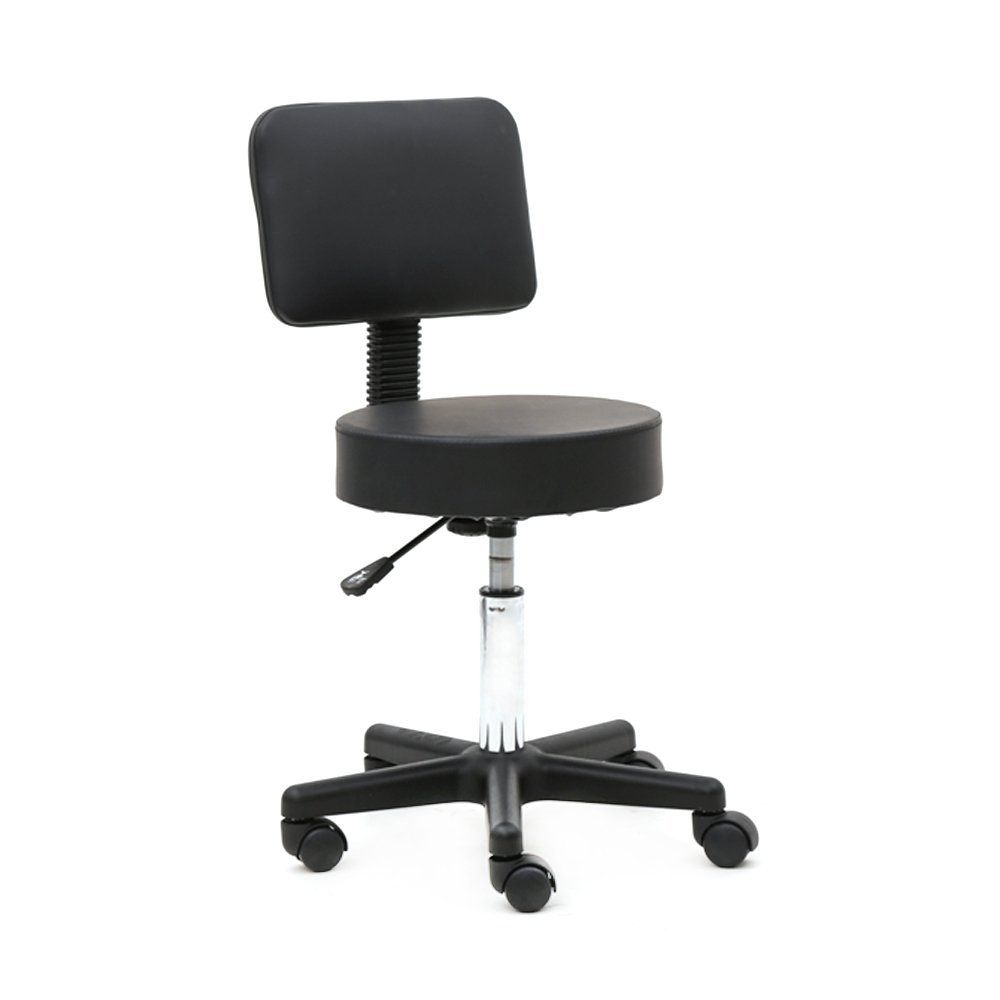 BILEK Saddle Stool with Wheels Round Rolling Stool w/Back Modern PU Leather Adjustable Swivel Barstools for Spa Drafting Salon Tattoo Work Office Massage Stools Task Chair (Black)